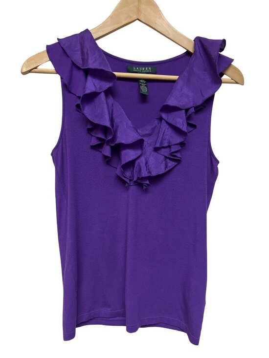 Lauren Ralph Lauren Tops - Lauren Ralph Lauren Women's Tank Top Purple Ruffle Yoke Sleeveless Rayon XS